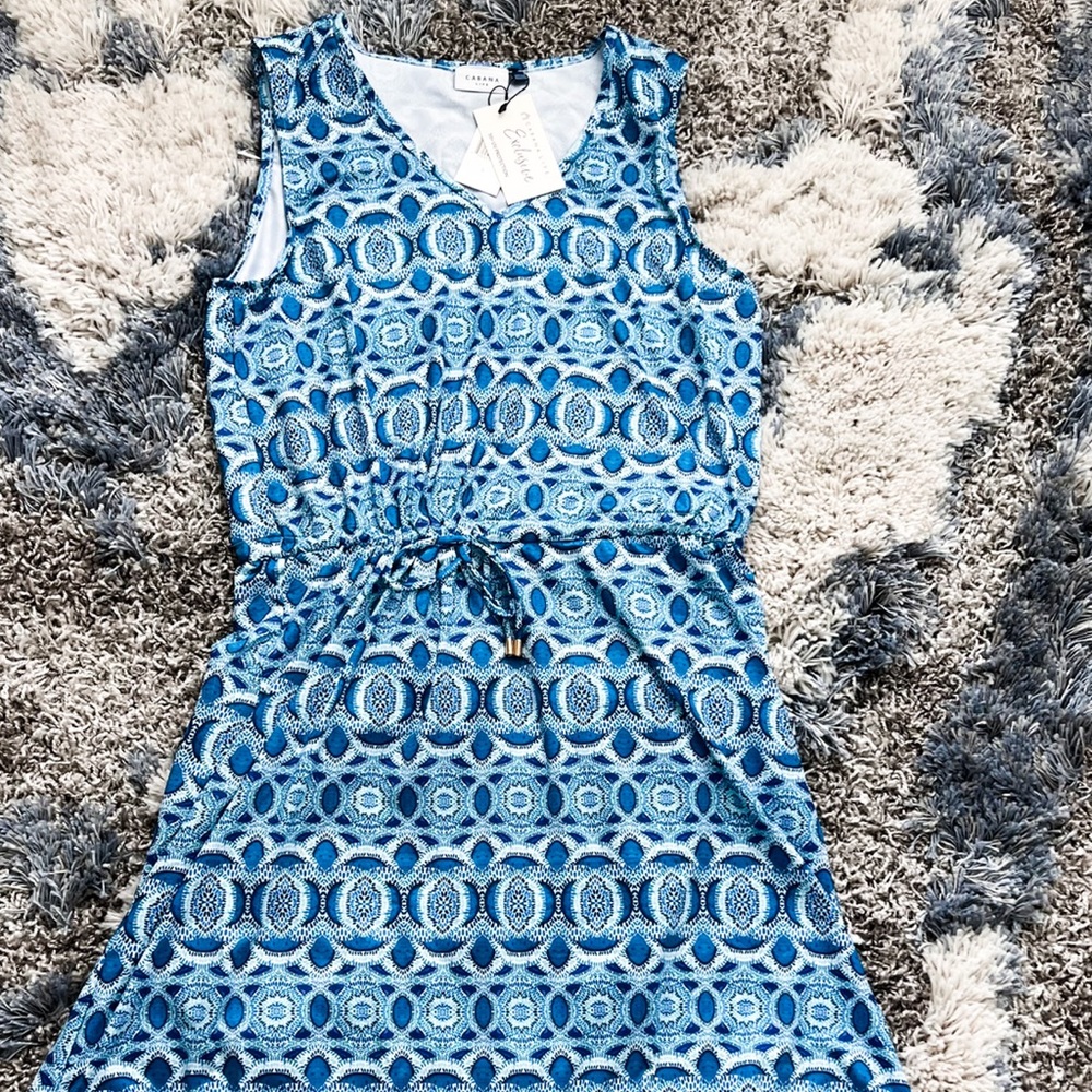 Cabana Life UPF 50+ Map Printed Drawstring Cover-up Dress Womens size L